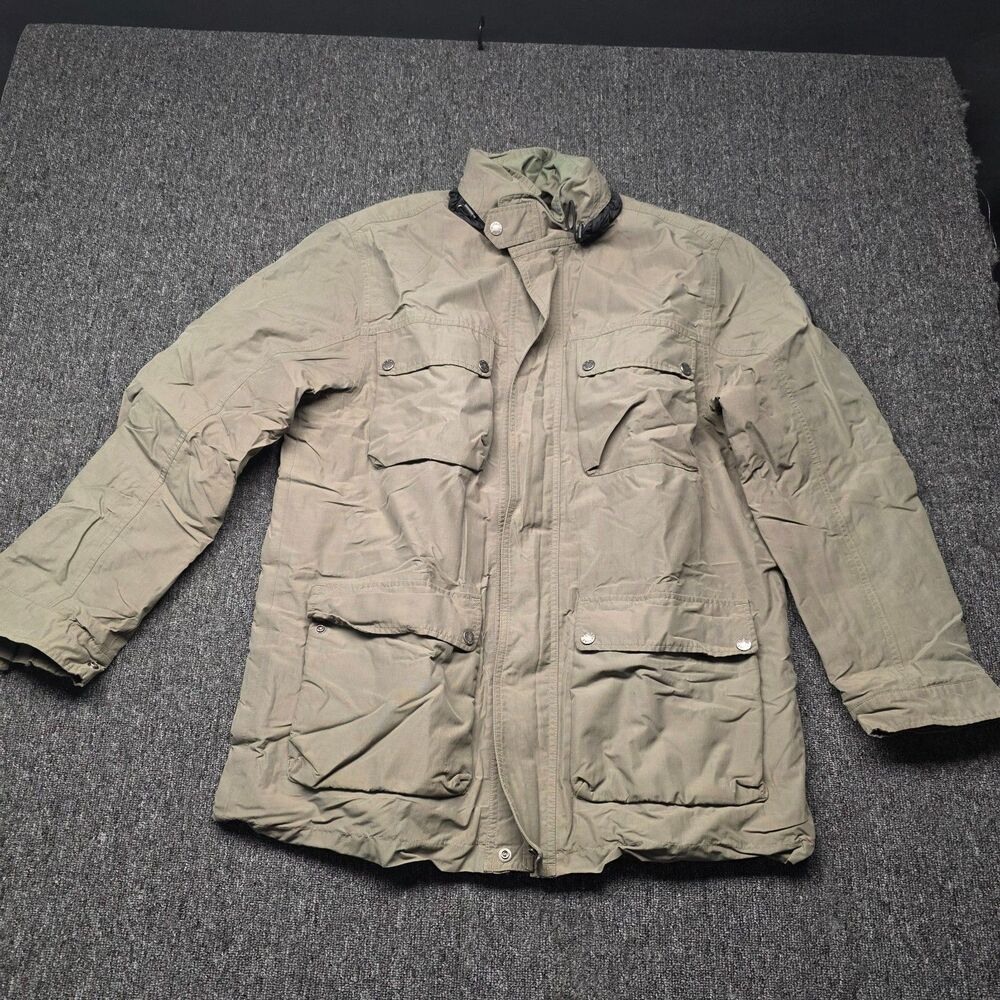 Aigle Utility Jacket Mens L Military Green Hidden Hood Nylon Cotton Outdoor Coat